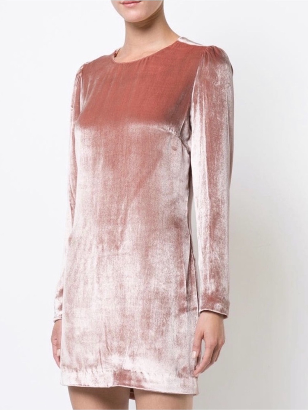 FLEUR DU MAL Rose Pink Velvet Mini Dress Long Sleeve Open Back - Size S NWOT
